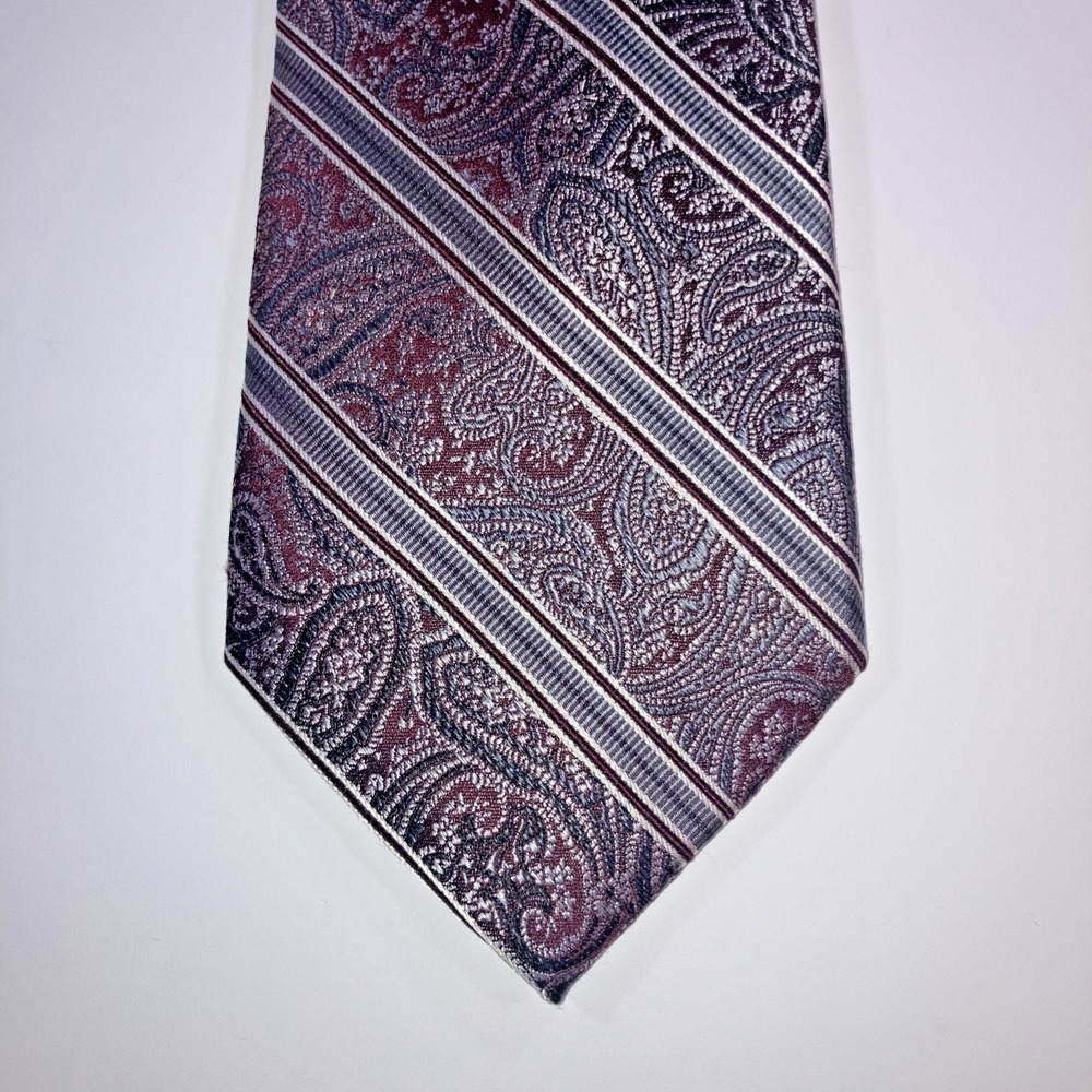 Pronto Uomo Couture Silver Red Paisley Silk Wide Necktie Designer Tie 60.5"